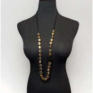 Chicos Gold Chunky Nugget Beaded Cord Long Necklace